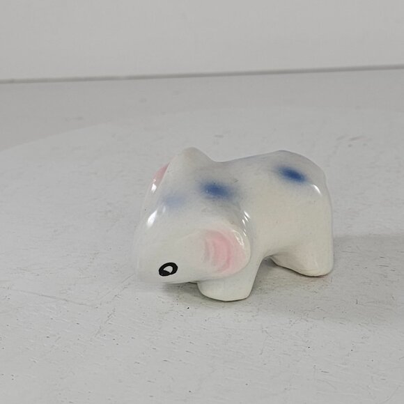 Vintage Ceramic Elephant Figurine White Pink Ears Blue Accents Small - Picture 4 of 9